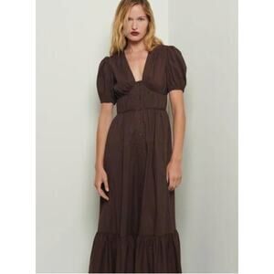 Derek‎ Lam 10 Crosby Ambrosia Puff Sleeve Dress Milkmaid Tiered Brown Babydoll 0
